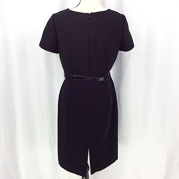 Tahari Arthur Levine Belted Sheath Dress Womens Size 8 Black Short Sleeve V-Neck - Picture 3 of 9